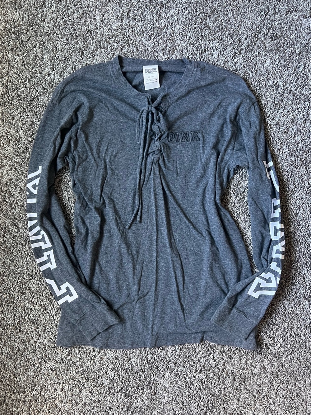 PINK Victoria's Secret Charcoal Gray Lace-Up Long Sleeve Tee